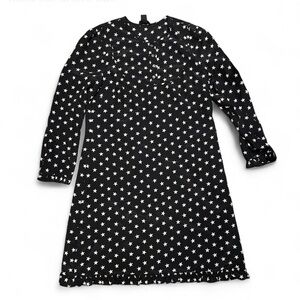 J.Crew Collections Black Silk Star Print Long Sleeve Ruffled Hem Celestial Dress